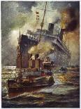 Abandon Ship! the Crew of a Torpedoed British Ship Take to the Boats as Their Vessel Keels Over-Charles J. De Lacy-Art Print