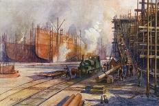 Torpedoed Passenger Steamship is Assisted into Port by Tugs-Charles J. De Lacy-Art Print