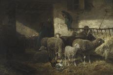 La petite bergerie, paysanne arrangeant les râteliers-Charles Jacque-Giclee Print