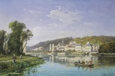 Busy Riverside Village, c.1883-Charles Kuwasseg-Framed Giclee Print
