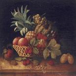 Grapes, Plums, Cherries, Peaches, an Apple, a Pineapple, and a Melon, in a Wicker Basket-Charles Lewis-Mounted Giclee Print