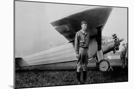 Charles Lindbergh (1902-1974) American Aviator in Front of His Plane Spirit of Saint Louis-null-Mounted Photo