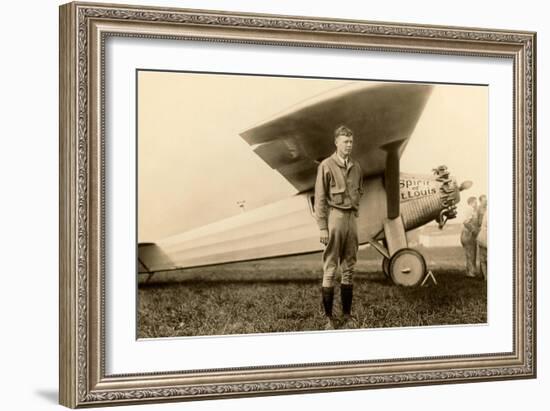 Charles Lindbergh and Plane-null-Framed Premium Giclee Print
