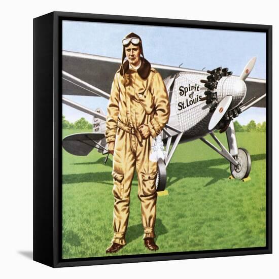 Charles Lindbergh and the Plane in Whch He Flew across the Atlantic, Solo.-John Keay-Framed Premier Image Canvas