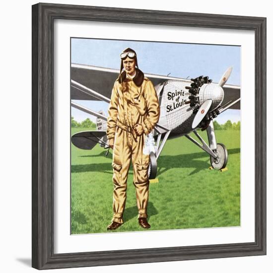 Charles Lindbergh and the Plane in Whch He Flew across the Atlantic, Solo.-John Keay-Framed Giclee Print