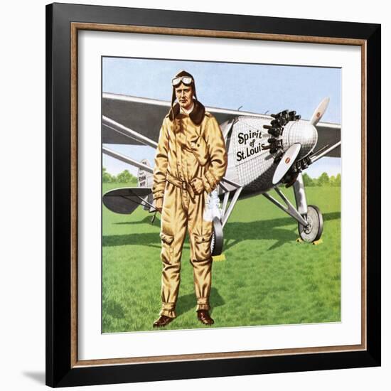 Charles Lindbergh and the Plane in Whch He Flew across the Atlantic, Solo.-John Keay-Framed Giclee Print