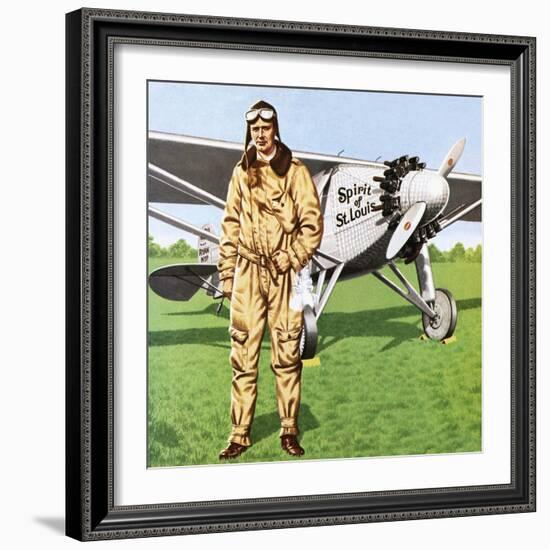 Charles Lindbergh and the Plane in Whch He Flew across the Atlantic, Solo.-John Keay-Framed Giclee Print