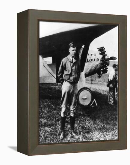 Charles Lindbergh in Front of His Airplane-null-Framed Premier Image Canvas