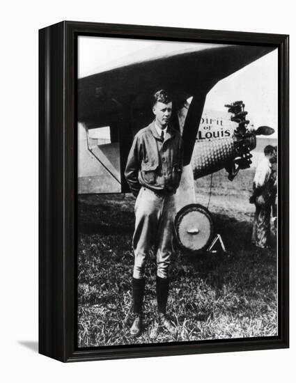 Charles Lindbergh in Front of His Airplane-null-Framed Premier Image Canvas