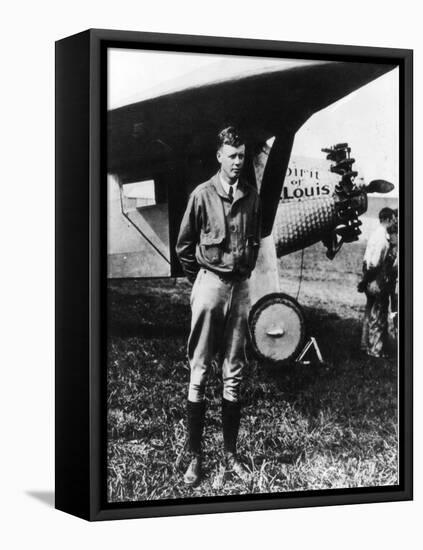Charles Lindbergh in Front of His Airplane-null-Framed Premier Image Canvas