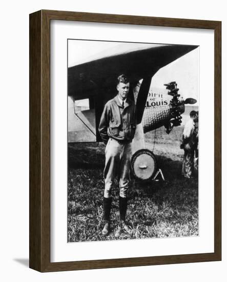 Charles Lindbergh in Front of His Airplane-null-Framed Giclee Print