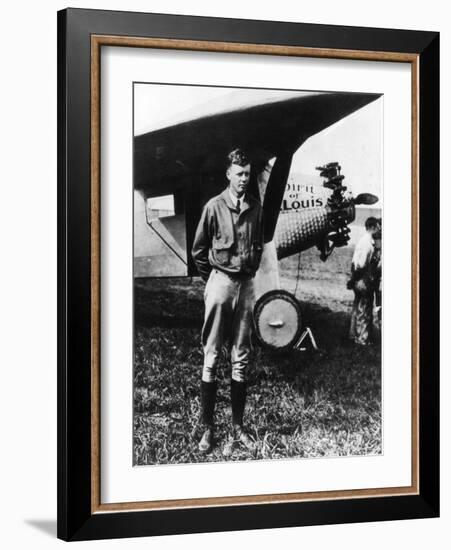 Charles Lindbergh in Front of His Airplane-null-Framed Giclee Print