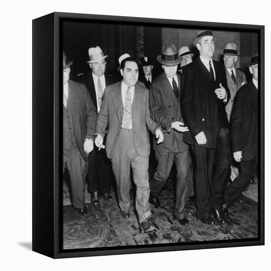 Charles 'Lucky' Luciano (In Center with Head Down) Leaving New York Supreme Court, 1936-null-Framed Stretched Canvas