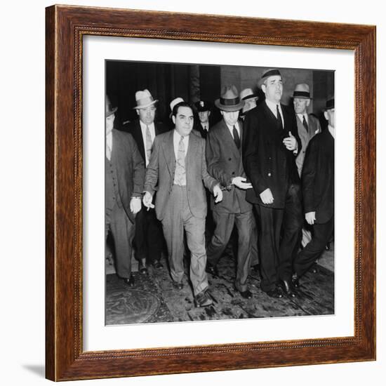 Charles 'Lucky' Luciano (In Center with Head Down) Leaving New York Supreme Court, 1936-null-Framed Photo