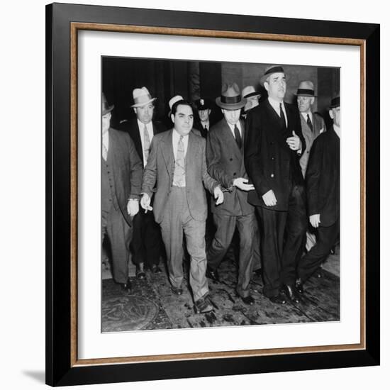 Charles 'Lucky' Luciano (In Center with Head Down) Leaving New York Supreme Court, 1936-null-Framed Photo