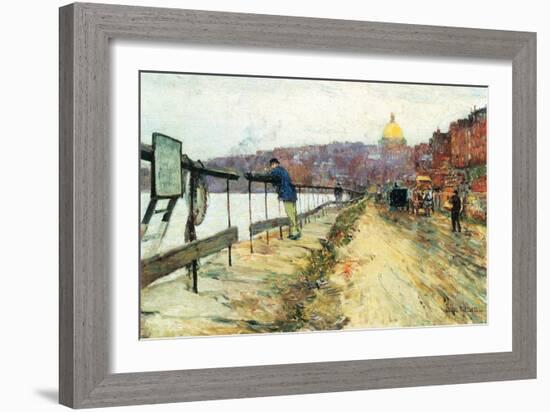 Charles River and Beacon Hill-Childe Hassam-Framed Art Print