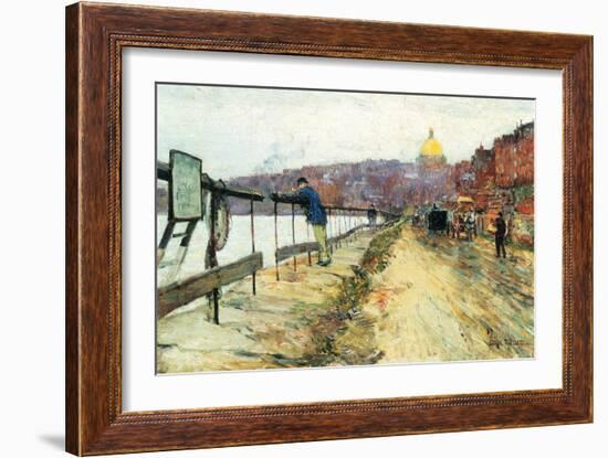 Charles River and Beacon Hill-Childe Hassam-Framed Art Print