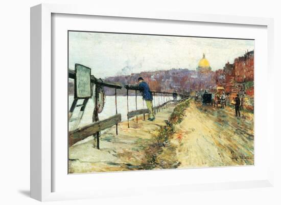 Charles River and Beacon Hill-Childe Hassam-Framed Art Print