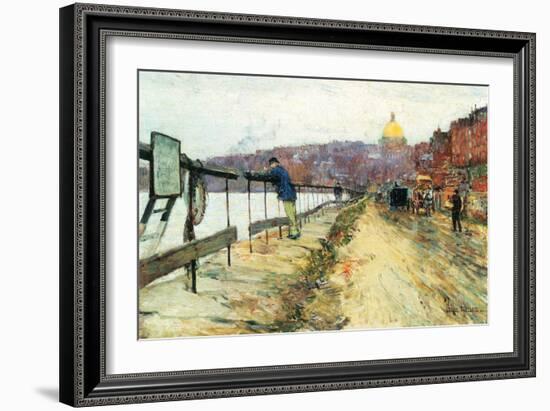 Charles River and Beacon Hill-Childe Hassam-Framed Art Print