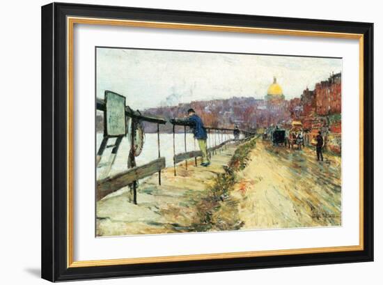 Charles River and Beacon Hill-Childe Hassam-Framed Premium Giclee Print