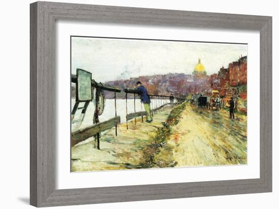 Charles River and Beacon Hill-Childe Hassam-Framed Art Print