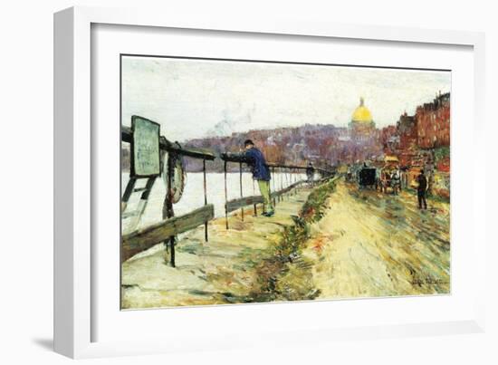 Charles River and Beacon Hill-Childe Hassam-Framed Art Print