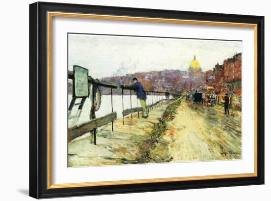 Charles River and Beacon Hill-Childe Hassam-Framed Art Print