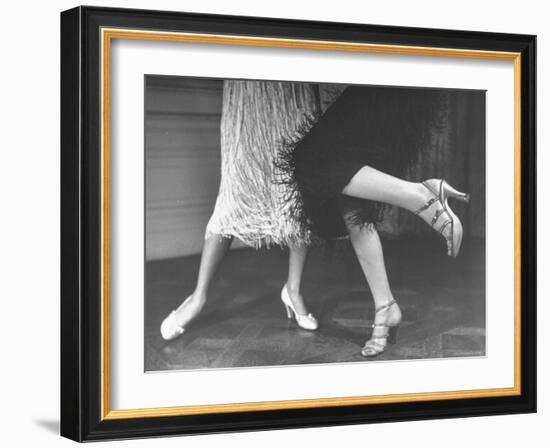 Charleston Dancers in Fringed Skirts Wearing Rhinestone Trimmed Pumps and Strapped Sandals-Nina Leen-Framed Photographic Print