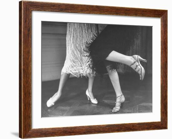 Charleston Dancers in Fringed Skirts Wearing Rhinestone Trimmed Pumps and Strapped Sandals-Nina Leen-Framed Photographic Print