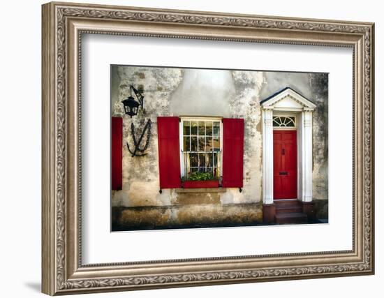 Charleston Red Door And Shutters-George Oze-Framed Photographic Print