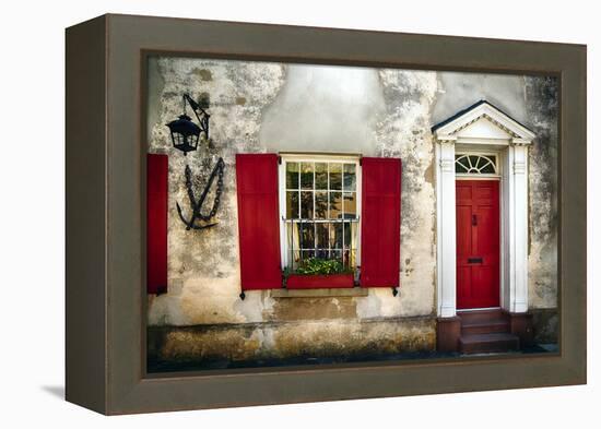 Charleston Red Door And Shutters-George Oze-Framed Premier Image Canvas