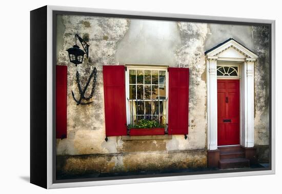 Charleston Red Door And Shutters-George Oze-Framed Premier Image Canvas