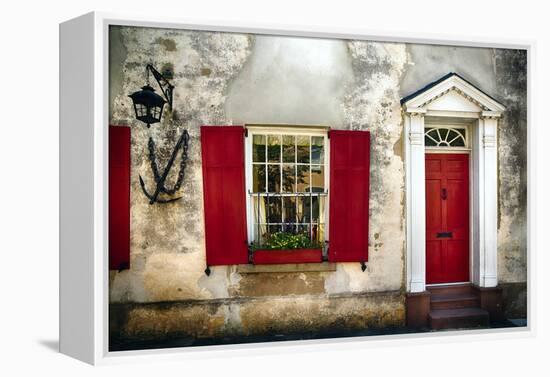 Charleston Red Door And Shutters-George Oze-Framed Premier Image Canvas