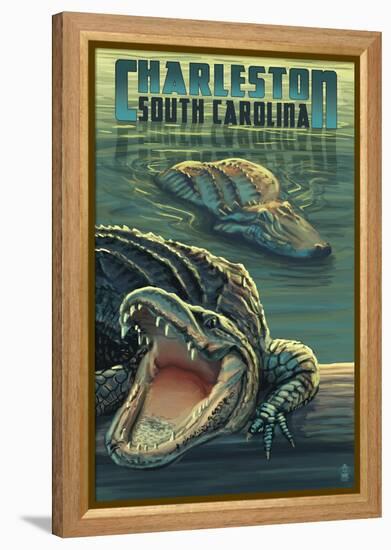 Charleston, South Carolina - Alligators Scene-Lantern Press-Framed Stretched Canvas