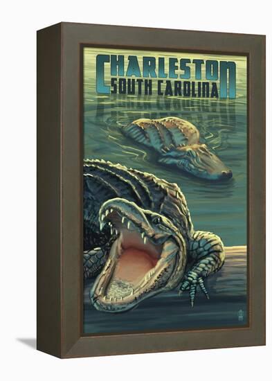 Charleston, South Carolina - Alligators Scene-Lantern Press-Framed Stretched Canvas