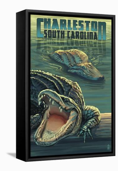 Charleston, South Carolina - Alligators Scene-Lantern Press-Framed Stretched Canvas