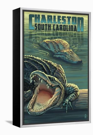 Charleston, South Carolina - Alligators Scene-Lantern Press-Framed Stretched Canvas