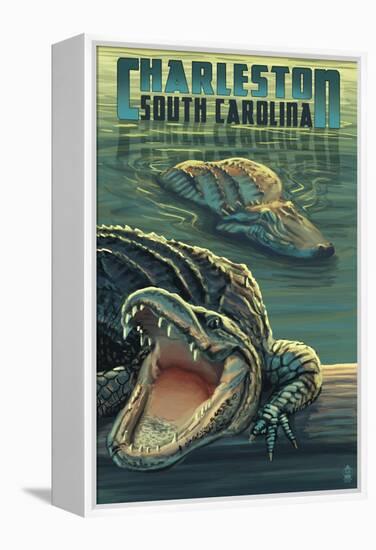 Charleston, South Carolina - Alligators Scene-Lantern Press-Framed Stretched Canvas