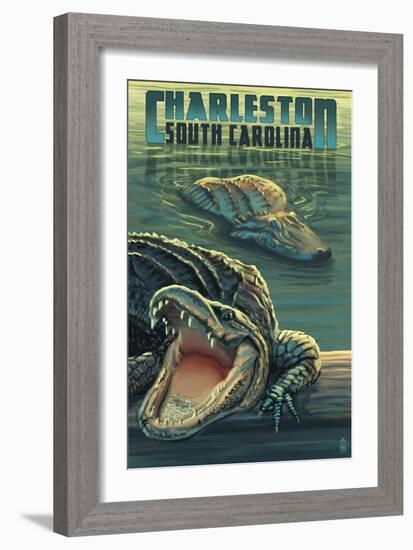 Charleston, South Carolina - Alligators Scene-Lantern Press-Framed Art Print