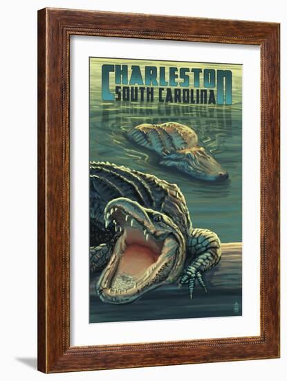 Charleston, South Carolina - Alligators Scene-Lantern Press-Framed Art Print