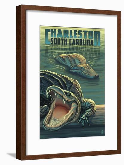 Charleston, South Carolina - Alligators Scene-Lantern Press-Framed Art Print