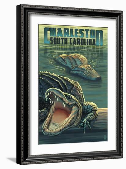 Charleston, South Carolina - Alligators Scene-Lantern Press-Framed Art Print