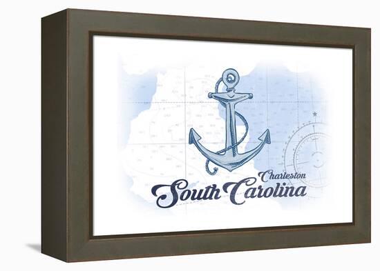 Charleston, South Carolina - Anchor - Blue - Coastal Icon-Lantern Press-Framed Stretched Canvas