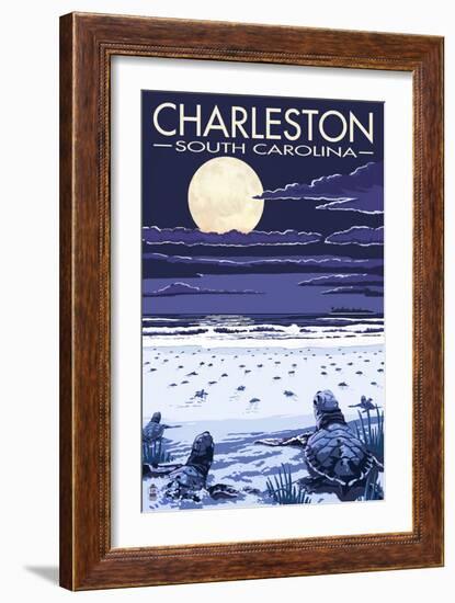 Charleston, South Carolina - Baby Sea Turtles-Lantern Press-Framed Premium Giclee Print