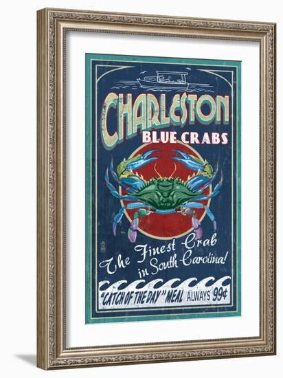 Charleston, South Carolina - Blue Crabs-Lantern Press-Framed Art Print