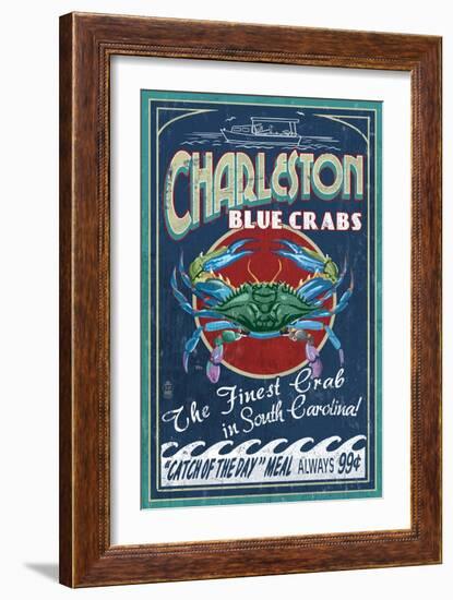 Charleston, South Carolina - Blue Crabs-Lantern Press-Framed Art Print