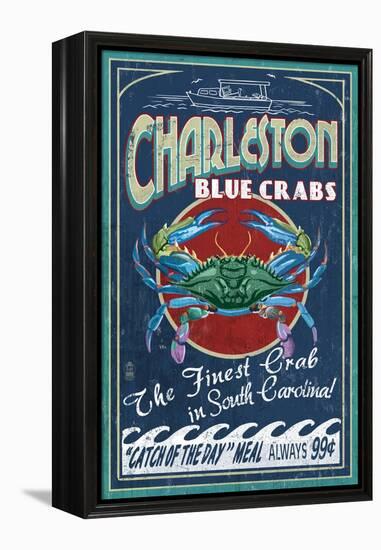 Charleston, South Carolina - Blue Crabs-Lantern Press-Framed Stretched Canvas