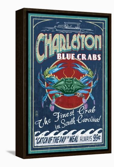 Charleston, South Carolina - Blue Crabs-Lantern Press-Framed Stretched Canvas