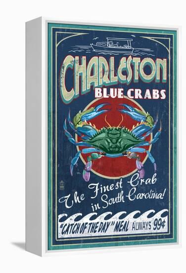 Charleston, South Carolina - Blue Crabs-Lantern Press-Framed Stretched Canvas