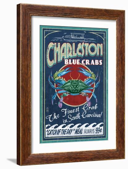 Charleston, South Carolina - Blue Crabs-Lantern Press-Framed Premium Giclee Print